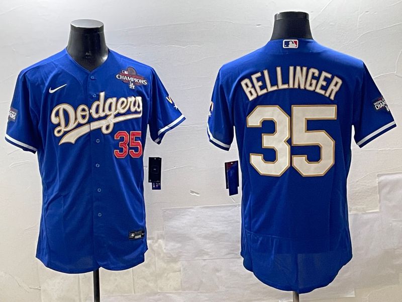 Men Los Angeles Dodgers 35 Bellinger Blue Gold Elite 2025 Nike MLB Jersey style 6